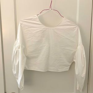 Fresh white cotton crop with puffy sleeves and buttons down the back
